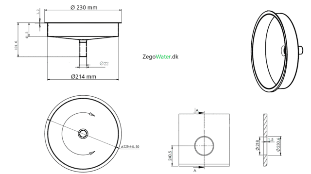 Droppbricka Ø230 mm rund med avlopp